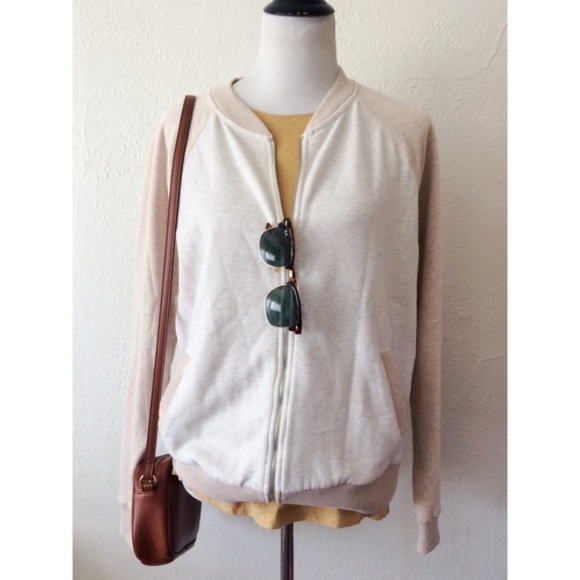 aerie Sweaters - AERIE +SIZE cream+beige zip up varsity sweater